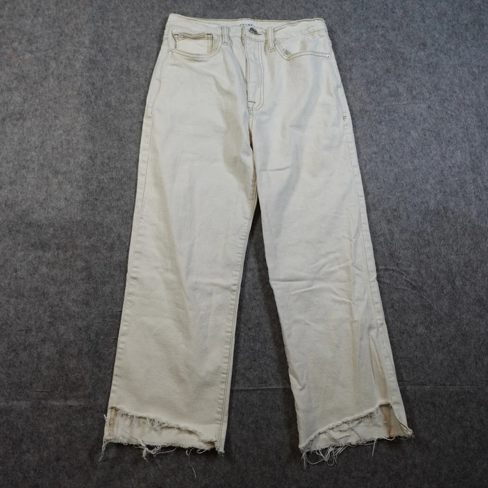 Frame Jeans Womens 27 Le Jane Ankle Crop Raw Hem White Denim Straight Leg